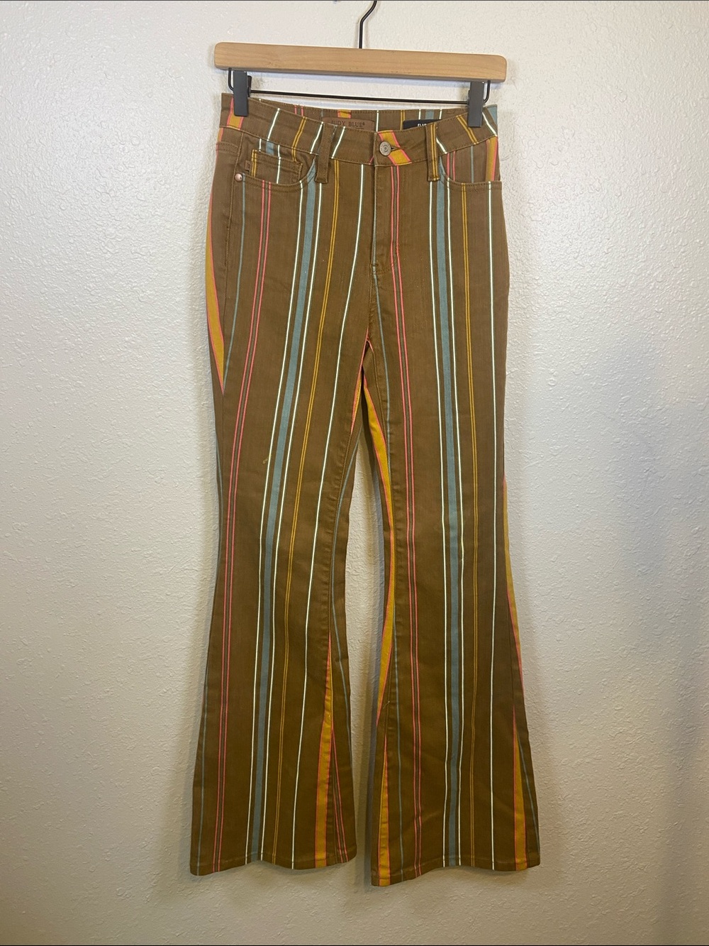 Judy Blue 70's Vintage Retro Hippie Striped Flare Leg Jeans Size 1/25